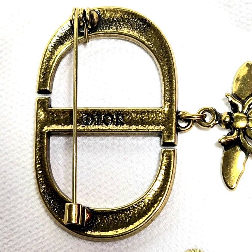 Dior Bee Antique Gold Brooch / Pin with Crystal in a Jewelry Bag Vintage & Rare - Picture 6 of 12